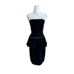 Vintage 80s A. J. Bari Black Velvet Peplum Rhinestone Strapless EveningDress